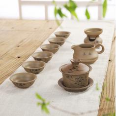 整套功夫茶具粗陶茶具套装景德镇手绘陶瓷泡茶器茶壶盖碗茶杯特价