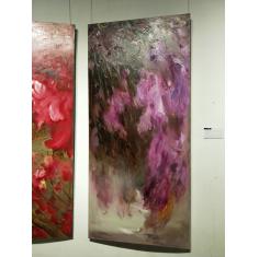 双立花屏，油画，6尺双幅