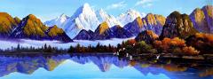 朝鲜大幅油画作品 200-90厘米 松鹤延年，第二幅朝鲜油画300_110，第三幅油画 金赫哲 348✘165