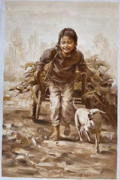 朝鲜油画 功勋艺术家金龙作品 115-75厘米 《童年》