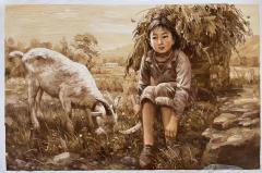 朝鲜油画 功勋艺术家金龙作品 115-75厘米 《童年》