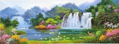 新到朝鲜风景油画 300-110厘米 功勋艺术家作品 《秀丽江山》