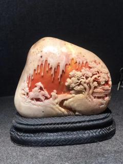 老挝石、白皮红心 题材：踏雪寻梅 尺寸：12/15/6厘米