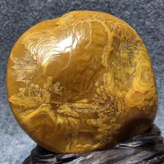 精品寿山田黄石雕摆件，满丝麦芽黄冻，西园雅集名师作品，收藏石刻奇石