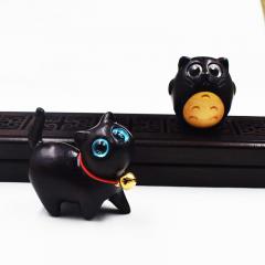 黑檀木绿檀木好奇猫桌面小摆件龙猫diy饰品配件钥匙扣包挂手机链