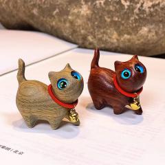 手工雕刻可爱檀木小猫咪贪玩好奇猫自信猫创意木雕萌宠儿童手把件