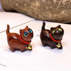 手工雕刻可爱檀木小猫咪贪玩好奇猫自信猫创意木雕萌宠儿童手把件