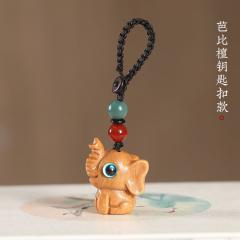绿檀木卡通小象汽车钥匙扣挂件可爱精致男女包包手机链挂饰品吊坠