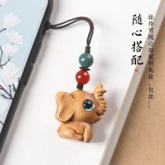 绿檀木卡通小象汽车钥匙扣挂件可爱精致男女包包手机链挂饰品吊坠