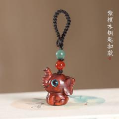 绿檀木卡通小象汽车钥匙扣挂件可爱精致男女包包手机链挂饰品吊坠