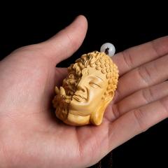 崖柏佛魔一念之间手把件黄杨木手盘物件文玩雕刻男士佛头挂件直播